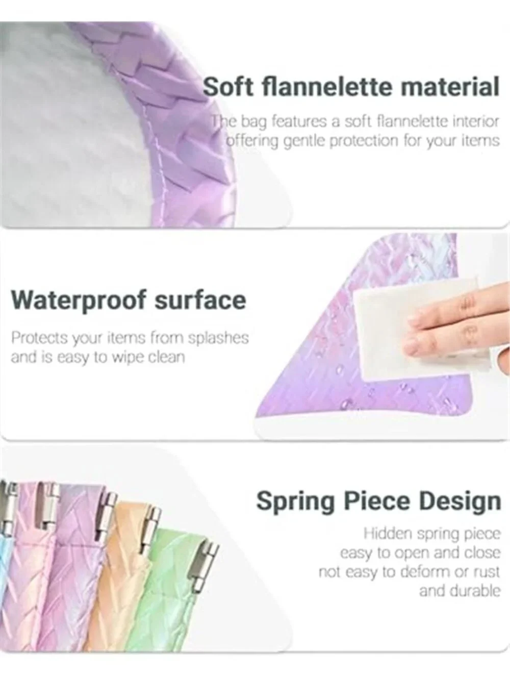 2 Pack Holographic Woven Cosmetic Pouch PU Leather Snap Closure